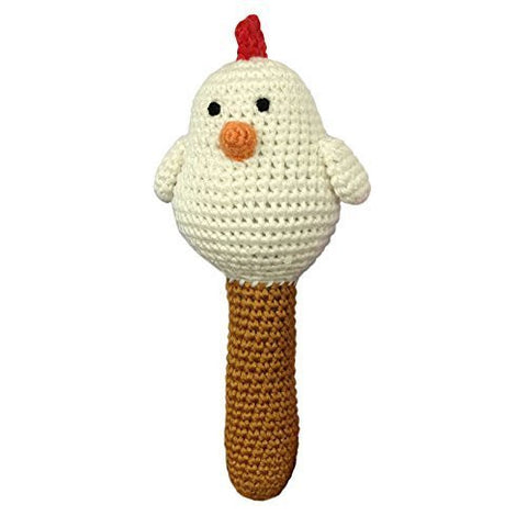 Cheengoo Organic Hand Crocheted White Hen Stick Rattle
