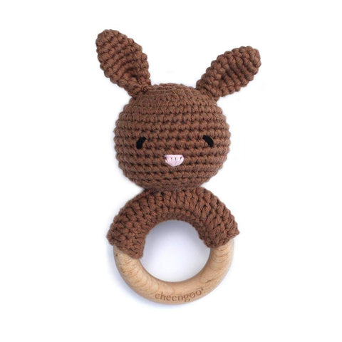 Cheengoo All Natural Baby Toy - Brown Bunny Rattle Teether