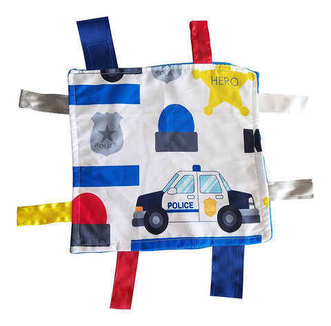 Baby Jack Lovey Blanket 8"x8" Crinkle Square Sensory Tag Toy - Police