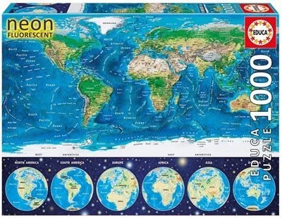 Educa Children's 1000 Neon World Map Puzzle