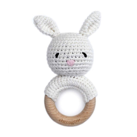 Cheengoo All Natural Baby Toy - White Bunny Rattle Teether