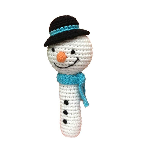 Cheengoo Organic Crocheted Stick Rattle - Snowman