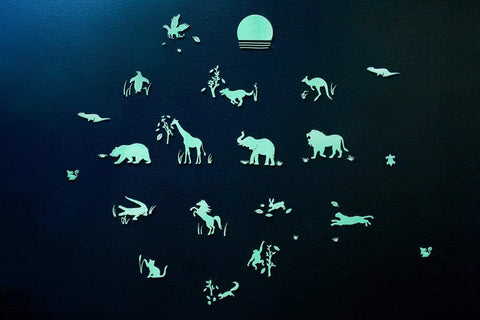 GloPlay Glow in The Dark Wall Sticker, Animal Safari ( 68pcs/Pack),