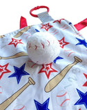 Baby Jack Satin Sensory 10"x10" Baby Lovey with Ribbon Tabs - Baseball