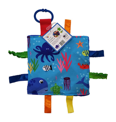 Baby Jack Lovey Square Sensory Chew Blanket Crinkle Toy with Tags - Ocean