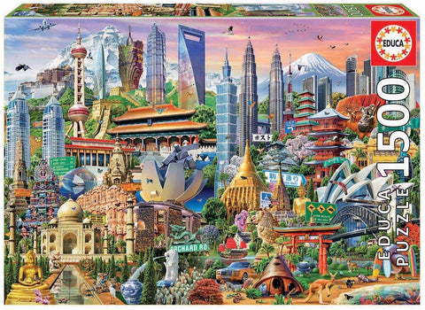 Educa Borras 17979 1500 Attractions in Asia Puzzle, Multicolor