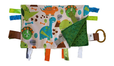 Baby Jack Educational Learning Lovey Ribbon Tag 14x18 Security Blanket - Dinosaurs