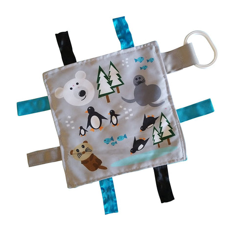 Baby Jack Lovey Chew Blanket Crinkle Toy Tag Square Sensory Blanket - Polar