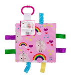 Baby Sensory Crinkle & Teething Square Lovey Toy with Closed Ribbon Tags for Increased Stimulation: 8"X8" (Unicorn and Rainbows)